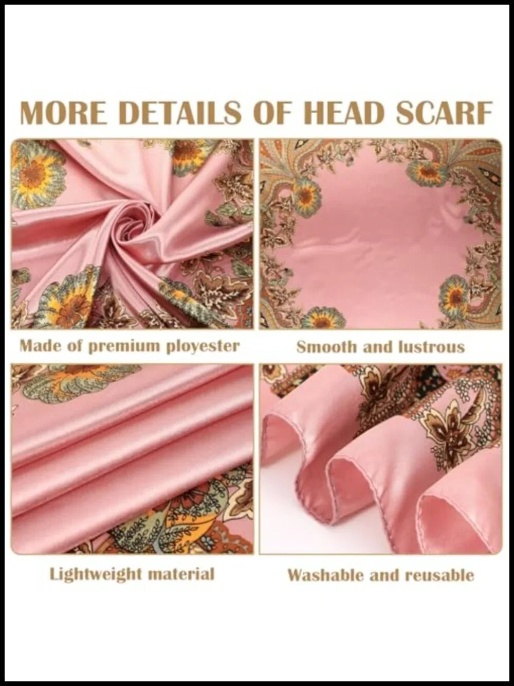 Large Satin Scarf Square Wraps Silk Feel Vintage Bandana for Hair Neck